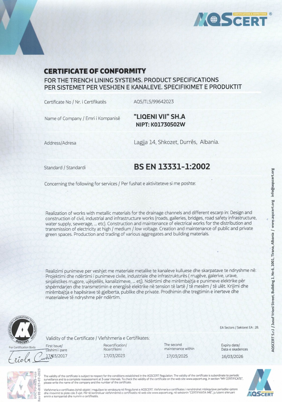 Certifikatë ISO